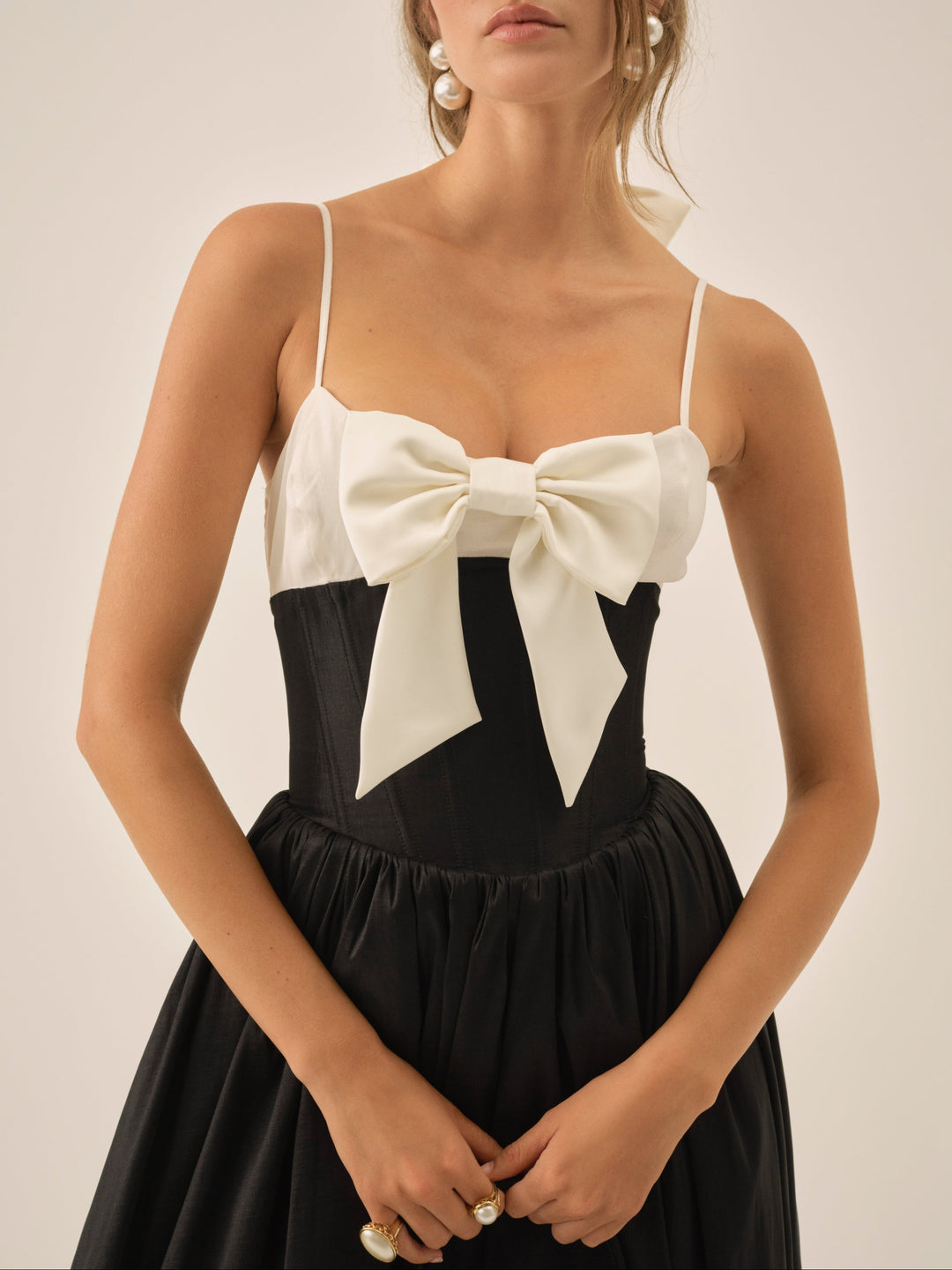 Emalie Taffeta Midi Dress — Black - Image 2