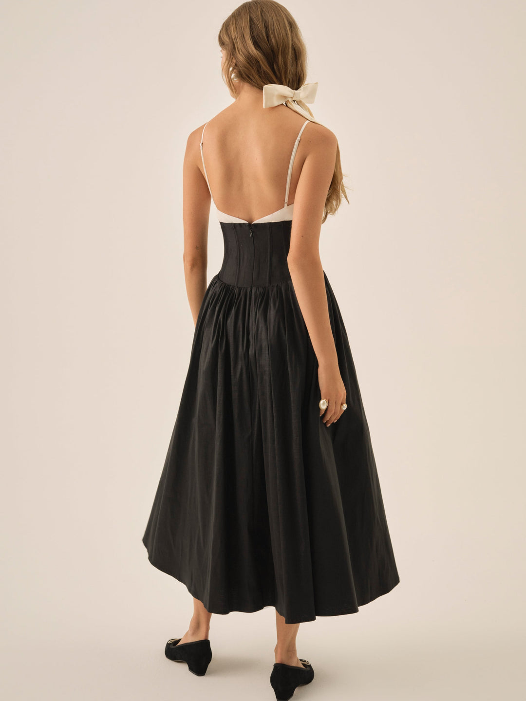 Emalie Taffeta Midi Dress — Black - Image 3