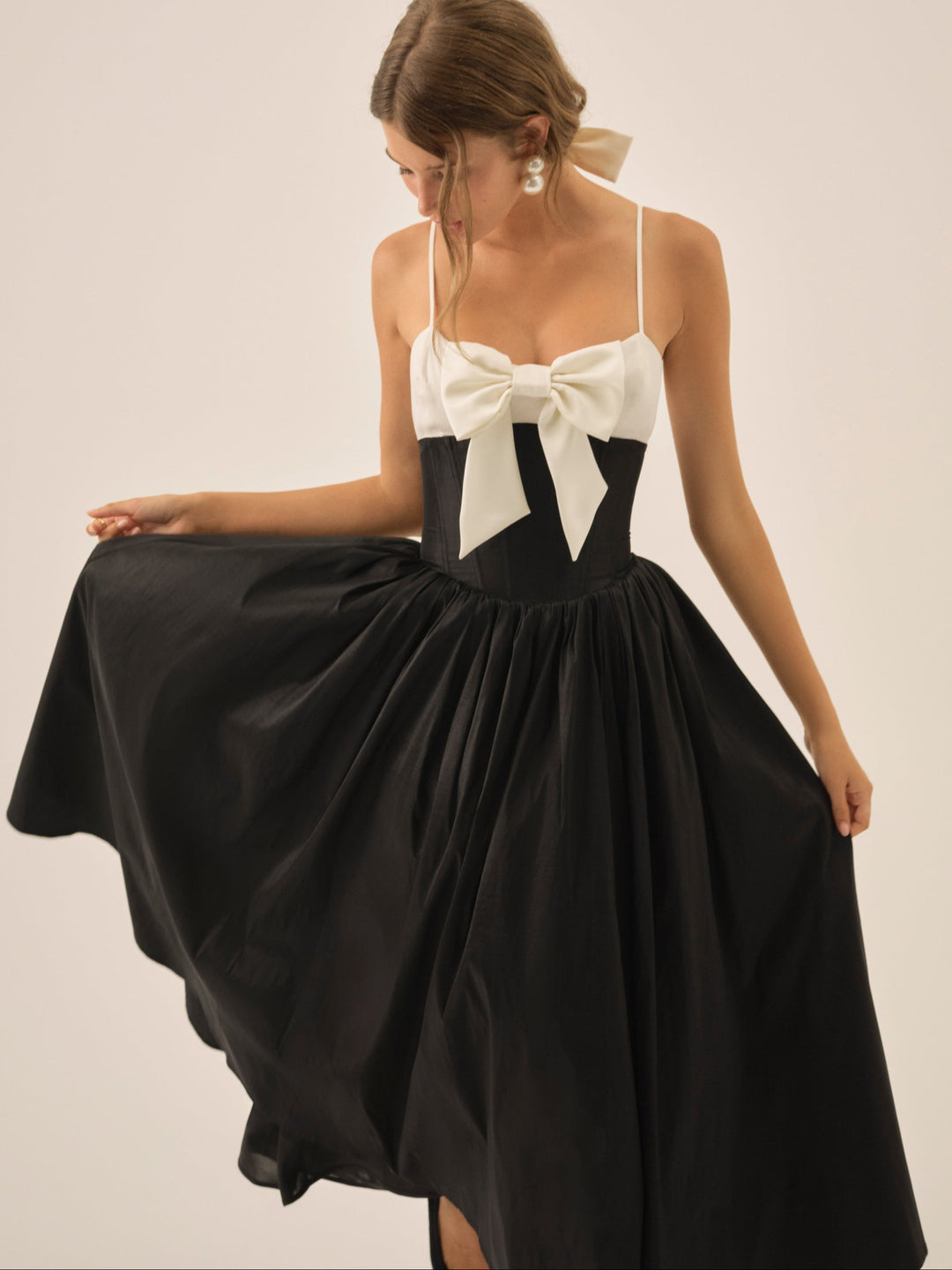 Emalie Taffeta Midi Dress — Black - Image 4