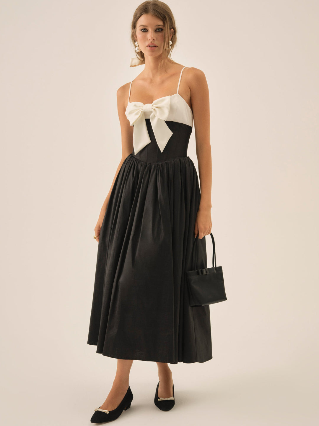 Emalie Taffeta Midi Dress — Black - Image 5