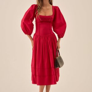 Betsy Bow Midi Dress — Red