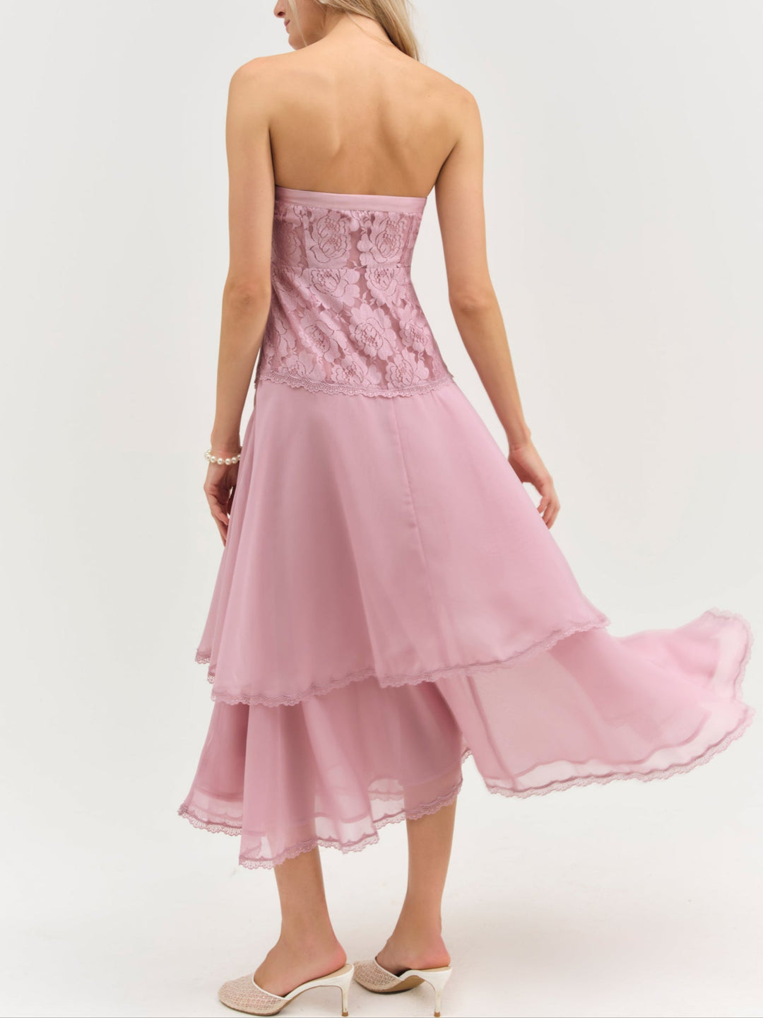 Claudia Rose Lace Strapless Midi Dress — Mulberry - Image 2
