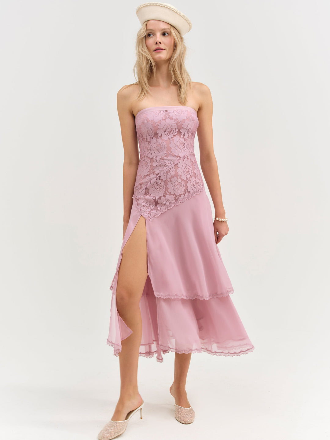 Claudia Rose Lace Strapless Midi Dress — Mulberry - Image 3