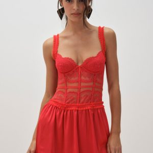 Fiona Lace Slip Dress — Red
