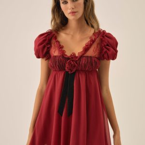 Claudine Chiffon Mini Dress — Oxblood