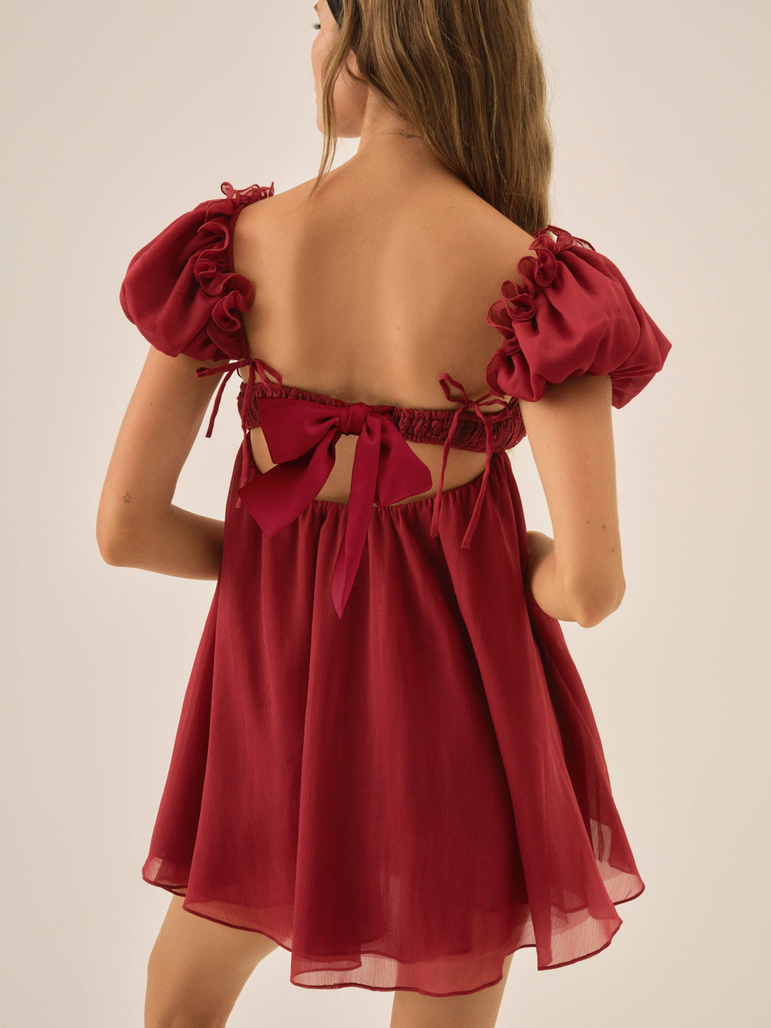 Claudine Chiffon Mini Dress — Oxblood - Image 2