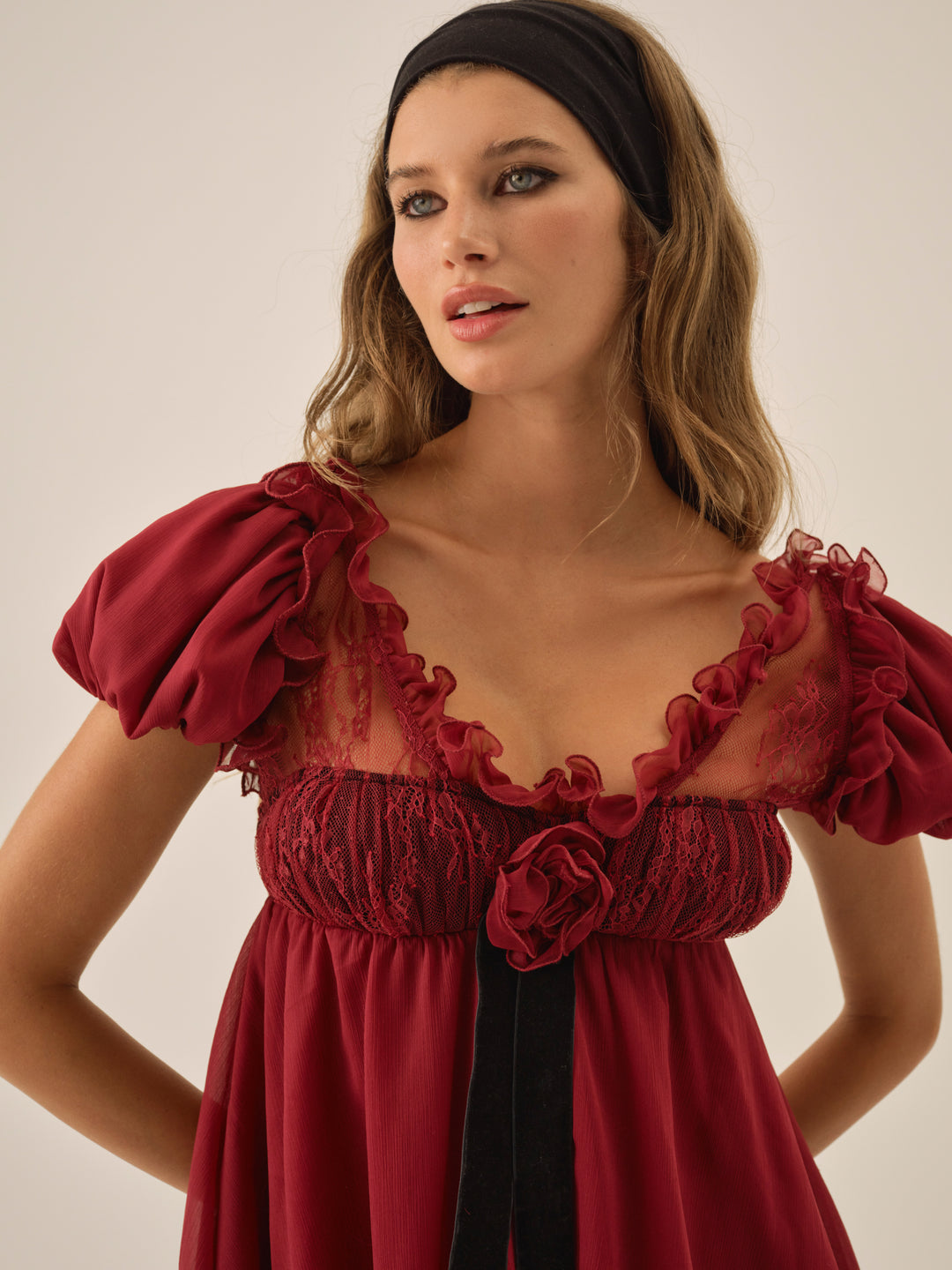 Claudine Chiffon Mini Dress — Oxblood - Image 4