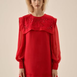 Betsy Bow Mini Dress — Red
