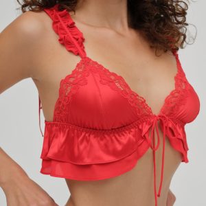 Butterfly Lace Ruffle Bralette — Red