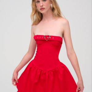 Lipstick Denim Mini Dress — Red