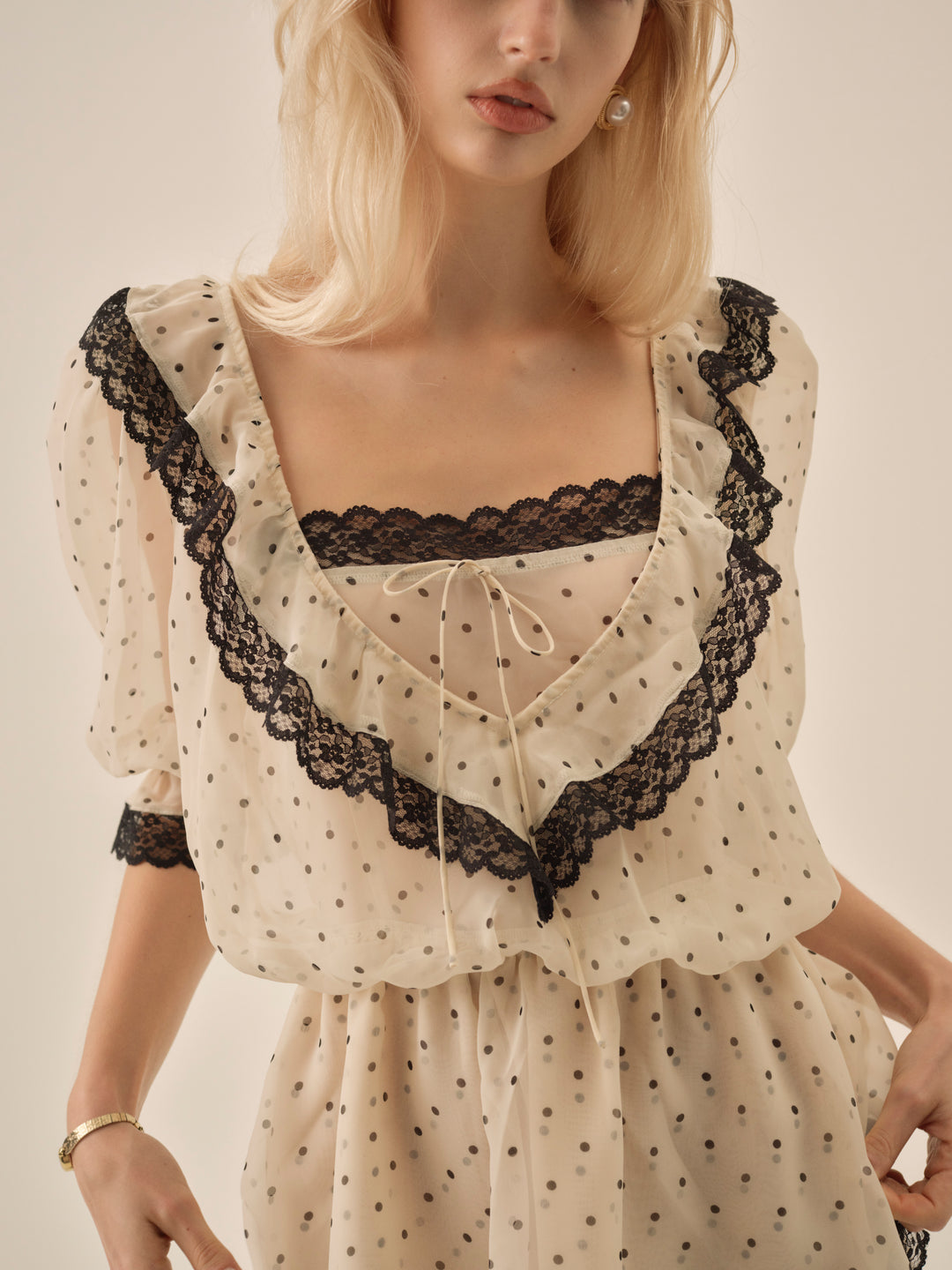 Dottie Dot Mini Dress — Cream - Image 2