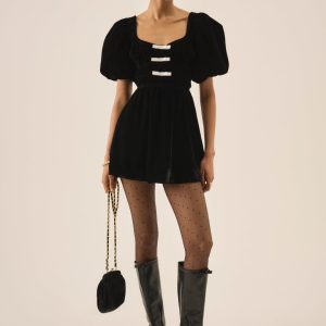 Marta Velvet Mini Dress — Black