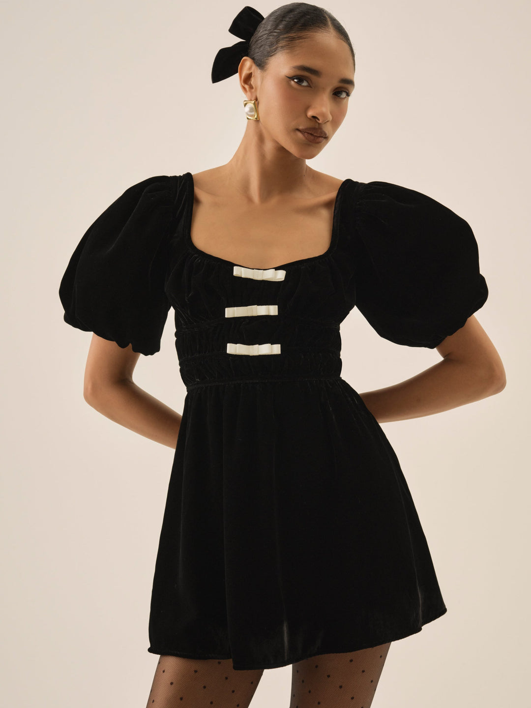 Marta Velvet Mini Dress — Black - Image 2