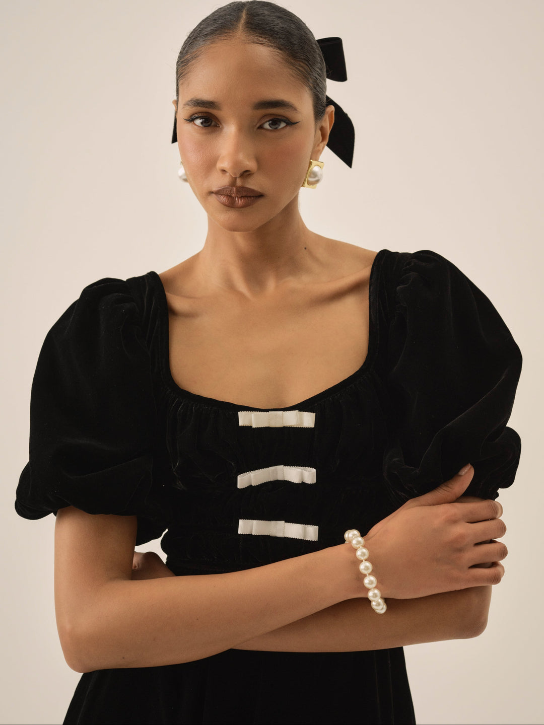 Marta Velvet Mini Dress — Black - Image 3