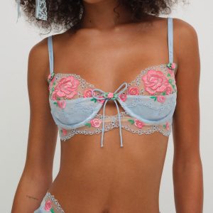 Vintage Rose Eyelet Bra — Blue