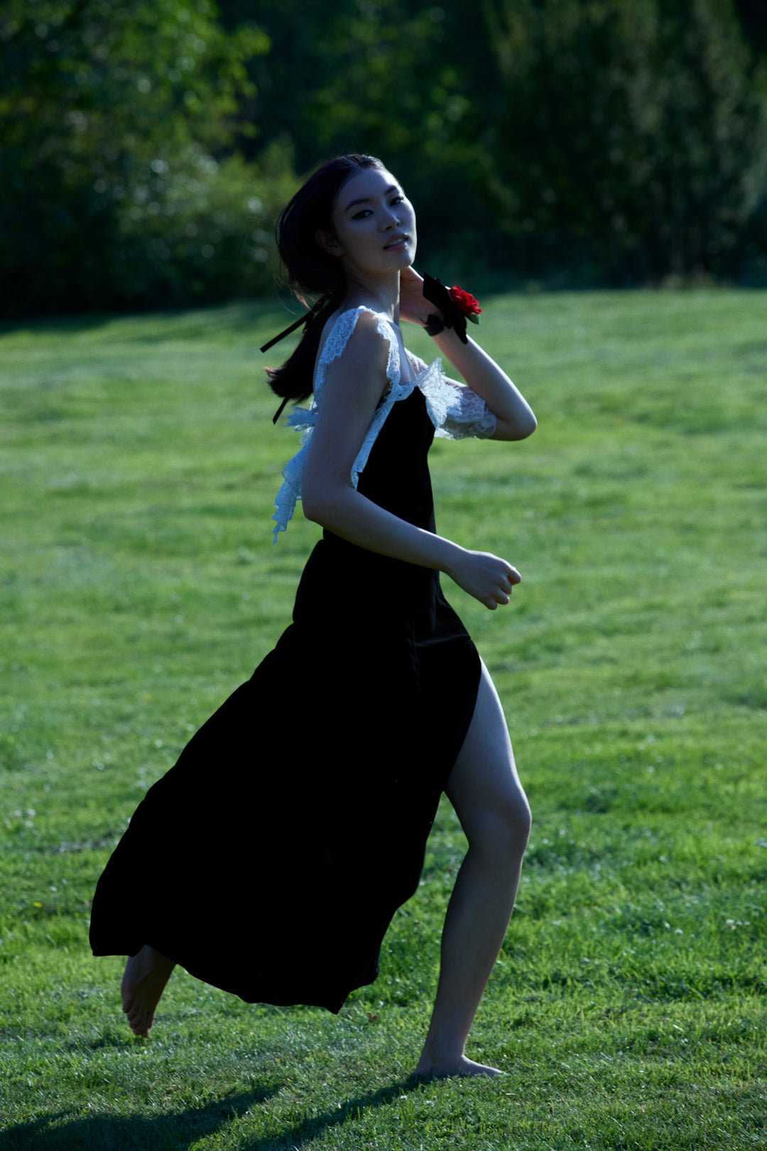 La Vie En Bow Velvet Maxi Dress — Black - Image 7