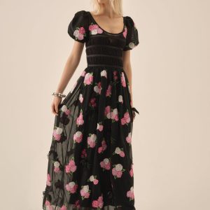 Midnight Garden Maxi Dress — Black