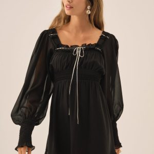Emmie Chiffon Mini Dress — Black