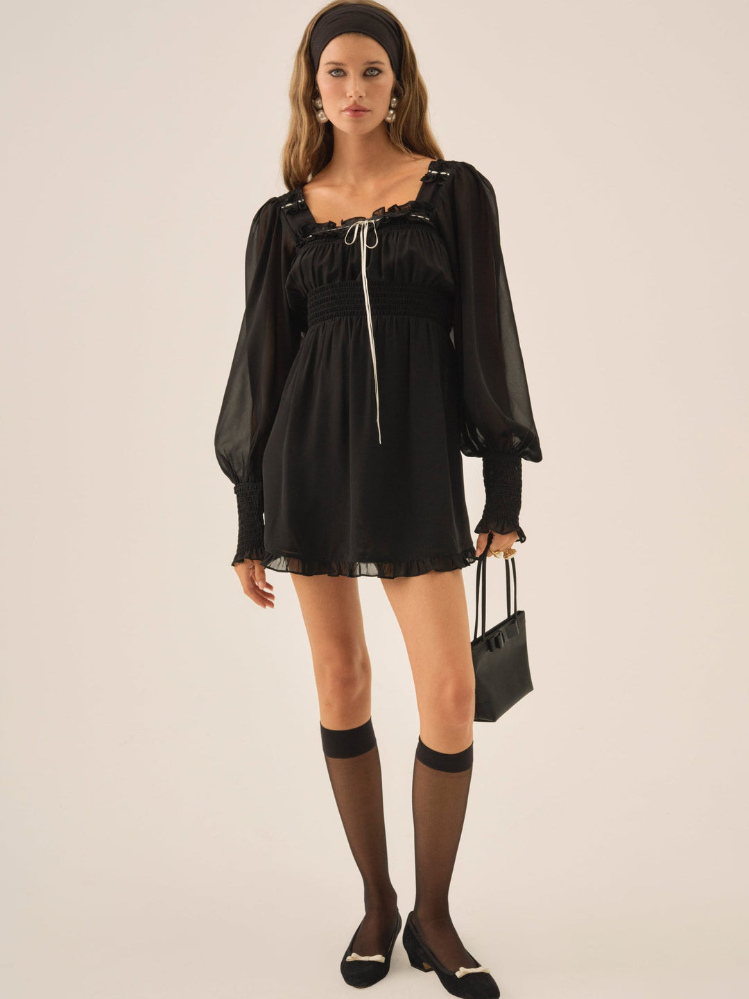Emmie Chiffon Mini Dress — Black - Image 3