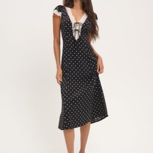 Cross Your Heart Midi Dress — Black Dot