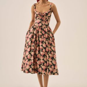 Belmond Floral Midi Dress — Black