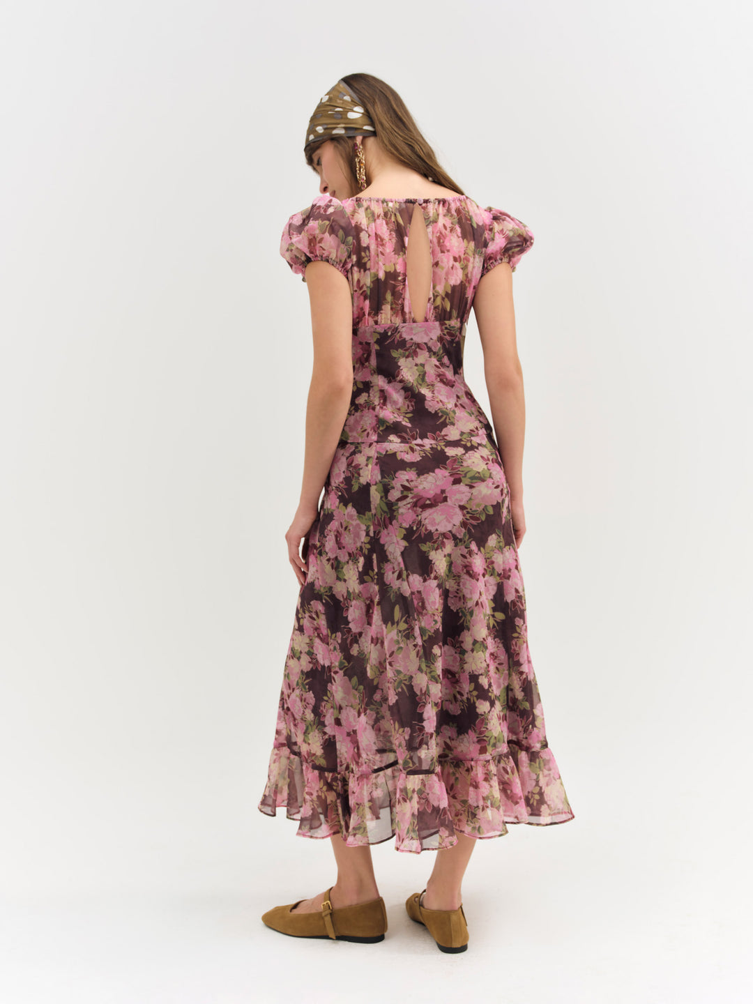 Adeline Floral Midi Dress — Brown - Image 2
