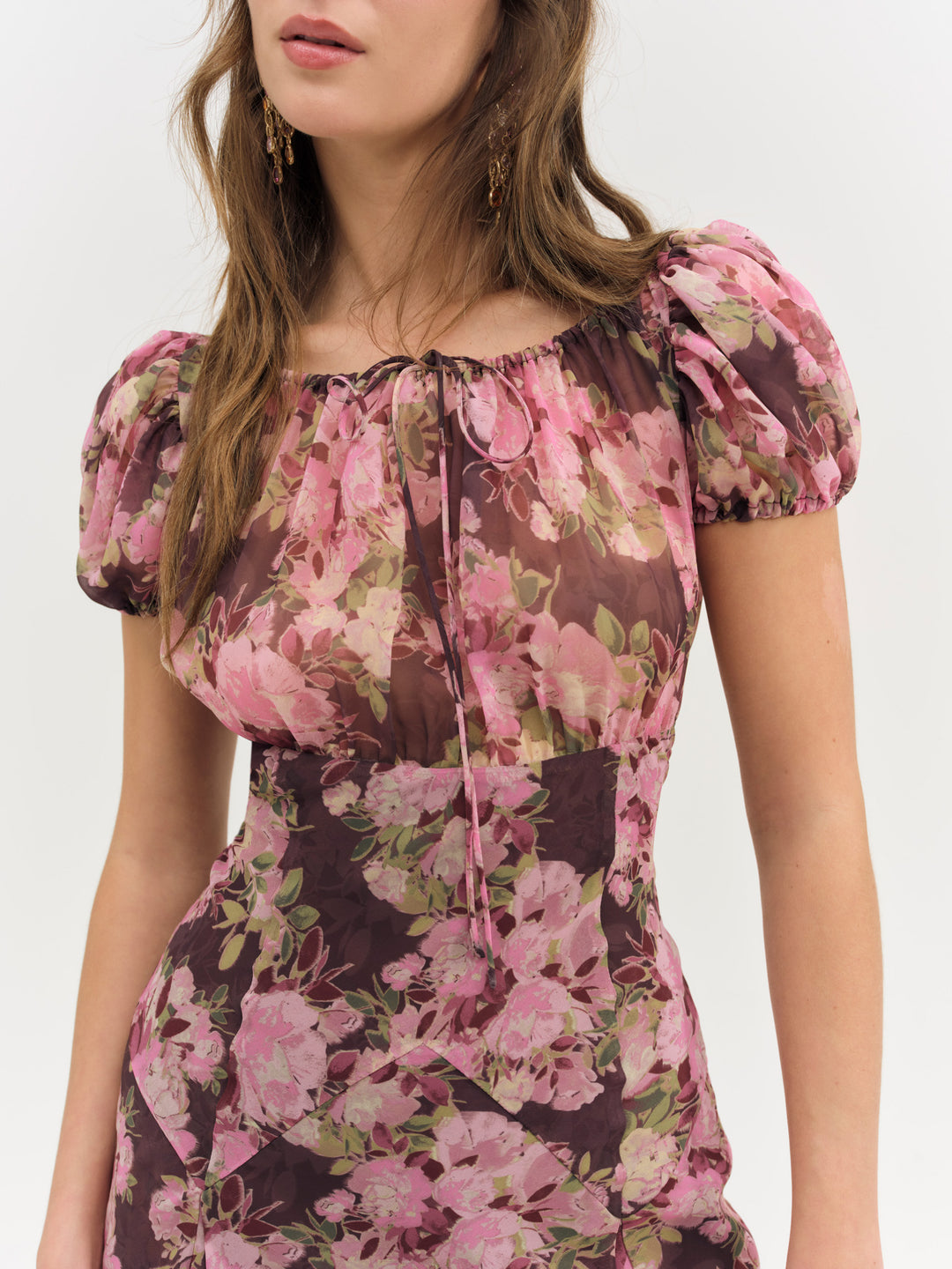 Adeline Floral Midi Dress — Brown - Image 3