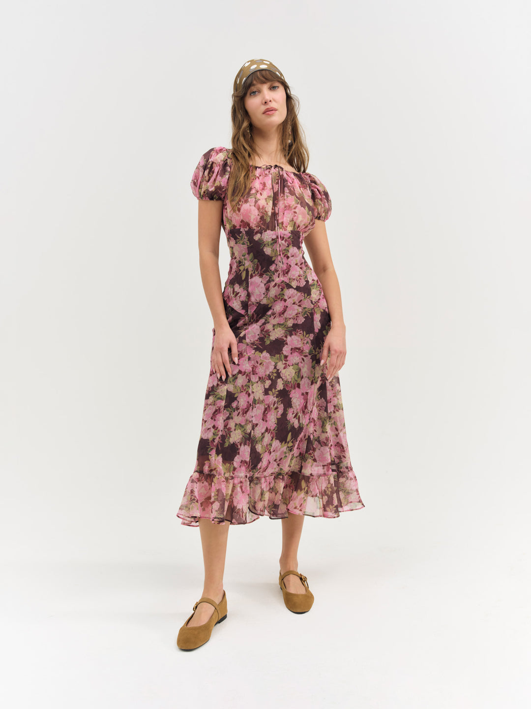 Adeline Floral Midi Dress — Brown - Image 4
