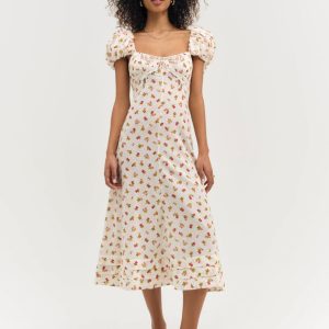 Adahlia Floral Midi Dress — Cream