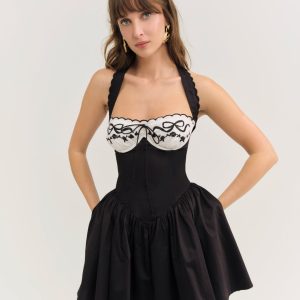 Tea Time Poplin Bustier Mini Dress — Black
