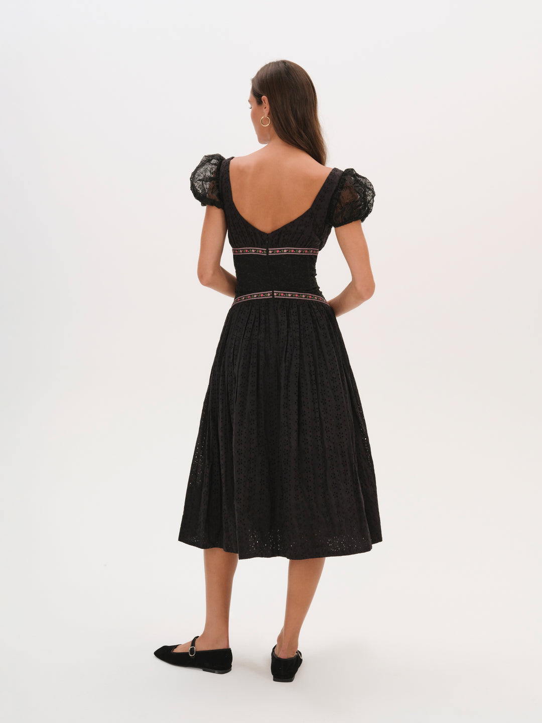 Verbana Eyelet Midi Dress — Black - Image 2