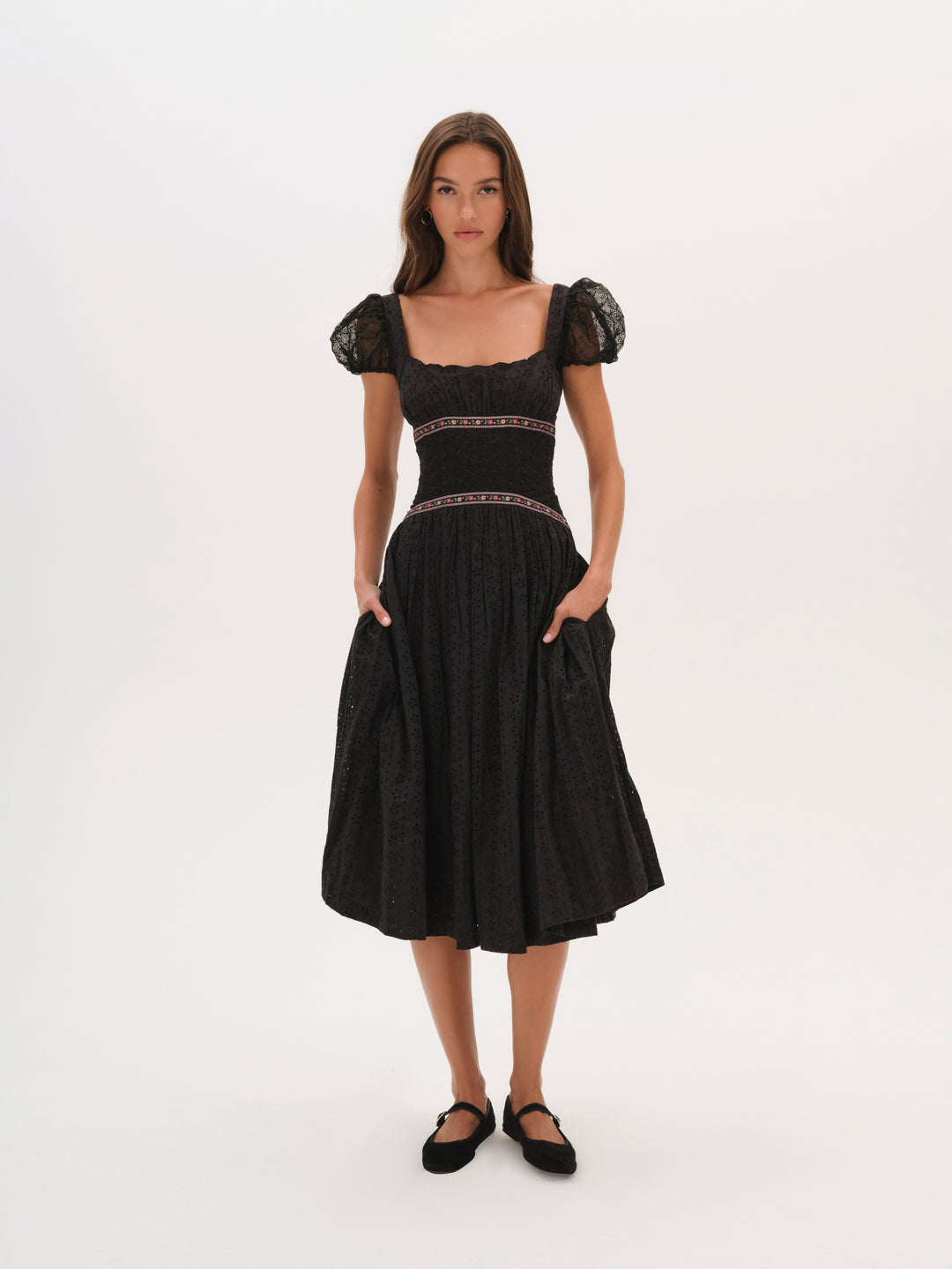 Verbana Eyelet Midi Dress — Black - Image 4