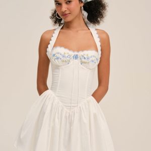 Tea Time Poplin Bustier Mini Dress — White