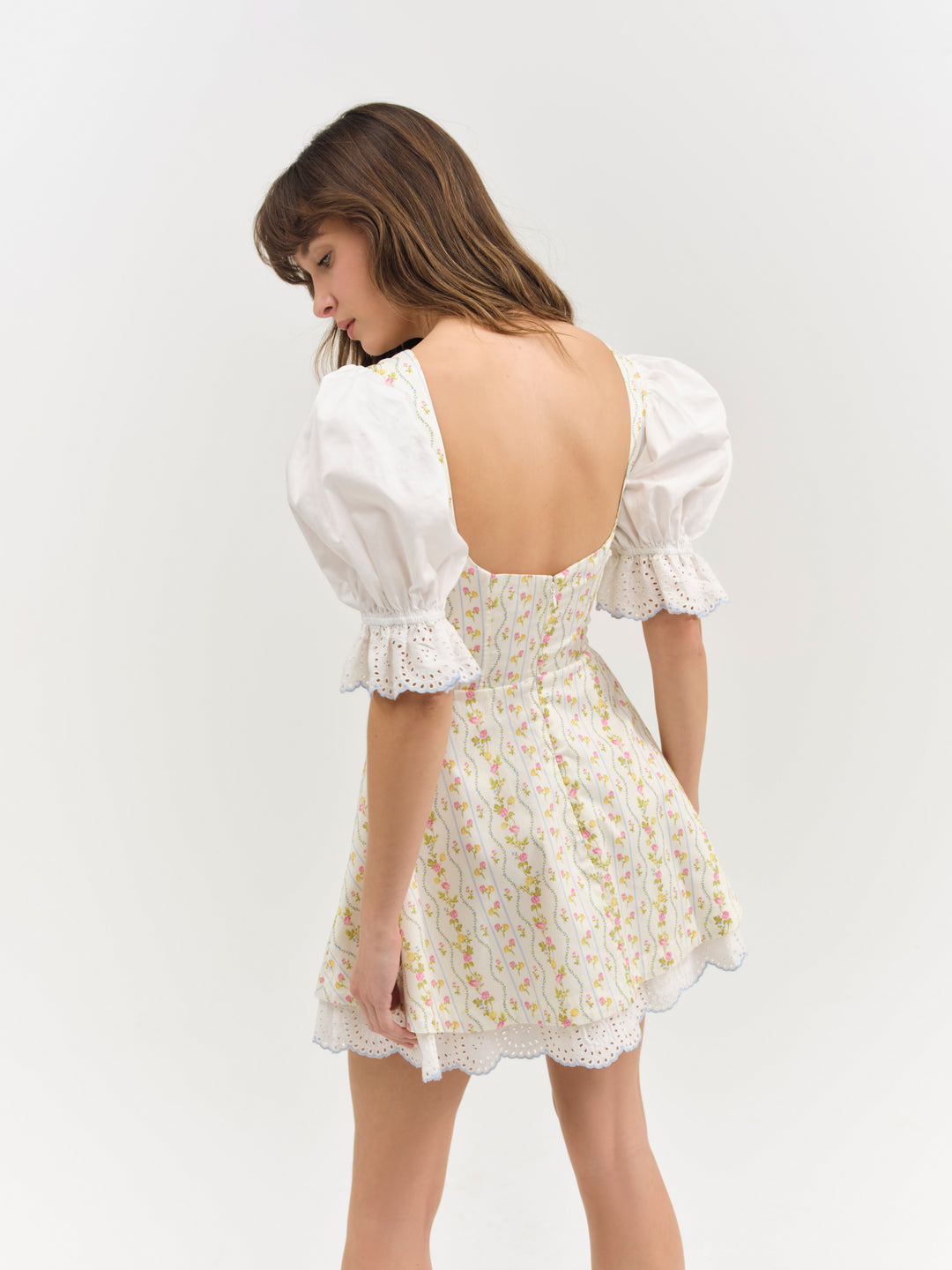 Brigitta Floral Short Sleeve Mini Dress — Ivory - Image 3