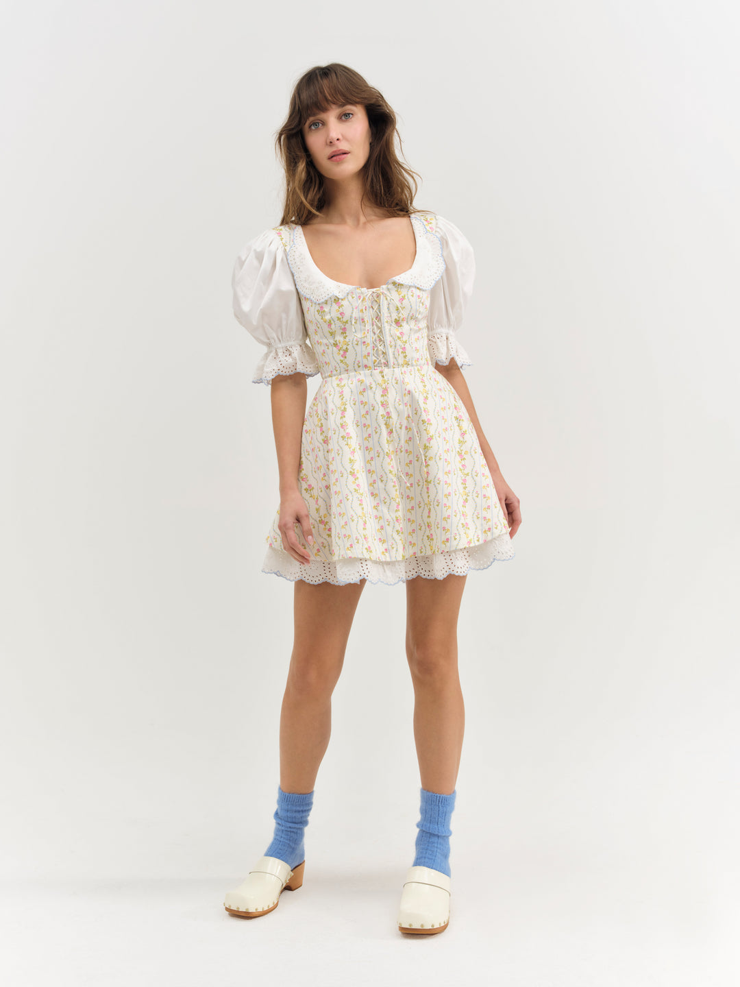Brigitta Floral Short Sleeve Mini Dress — Ivory - Image 4