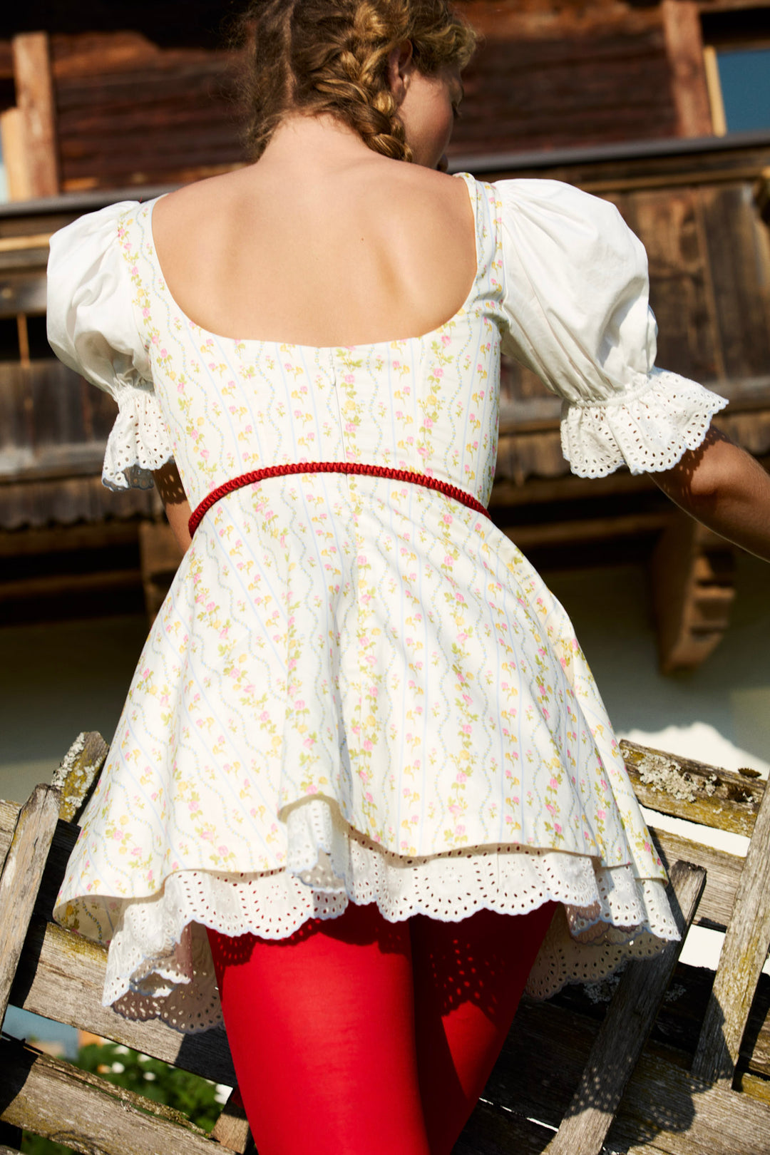 Brigitta Floral Short Sleeve Mini Dress — Ivory - Image 7