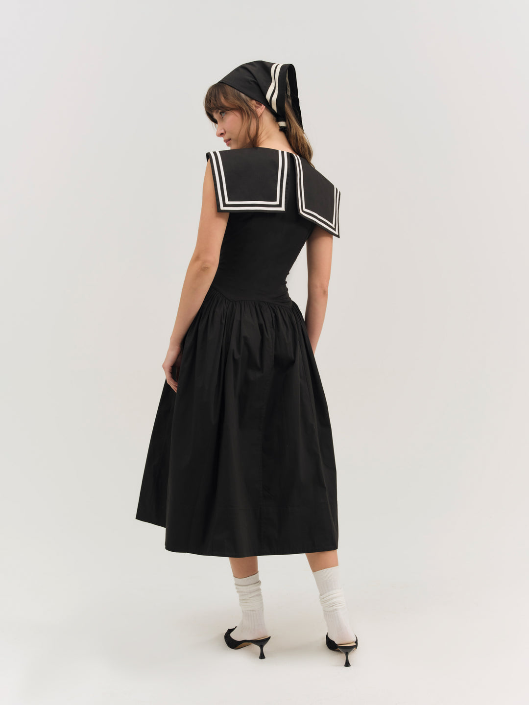 Helena Poplin Collared Midi Dress — Black - Image 2