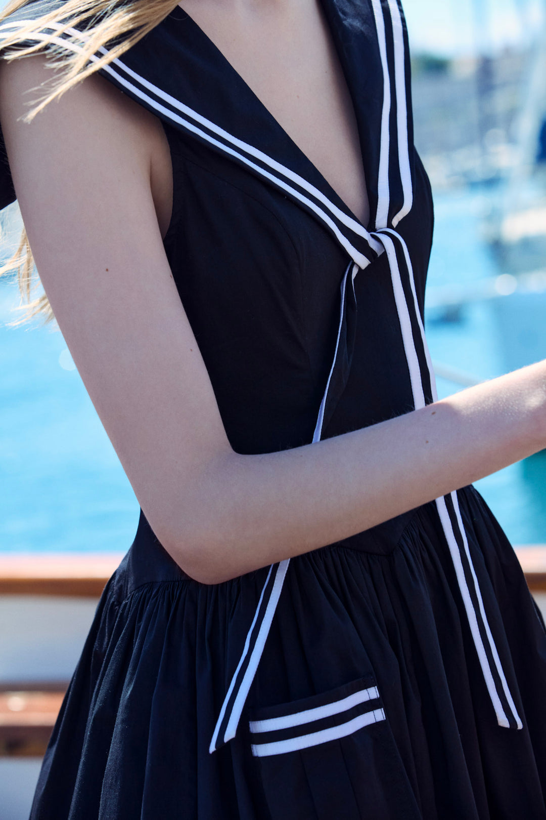 Helena Poplin Collared Midi Dress — Black - Image 5