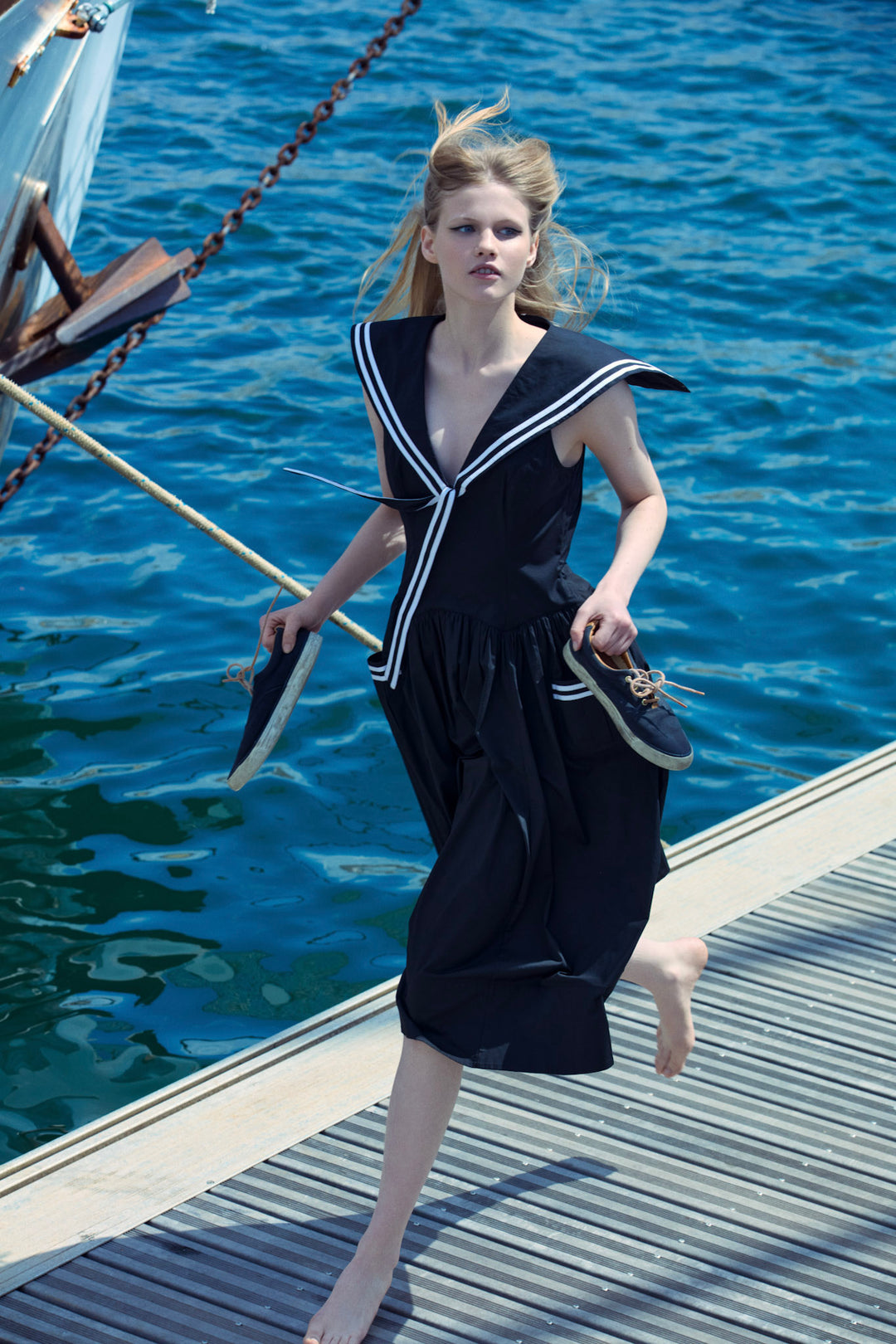 Helena Poplin Collared Midi Dress — Black - Image 6