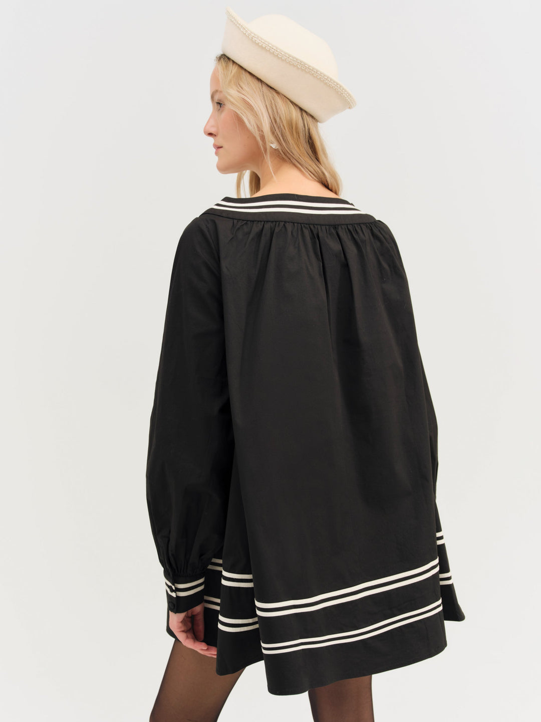 Helena Poplin Long Sleeve Mini Dress — Black - Image 2