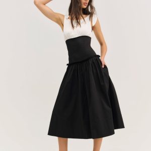 Helena Poplin Midi Dress — Black