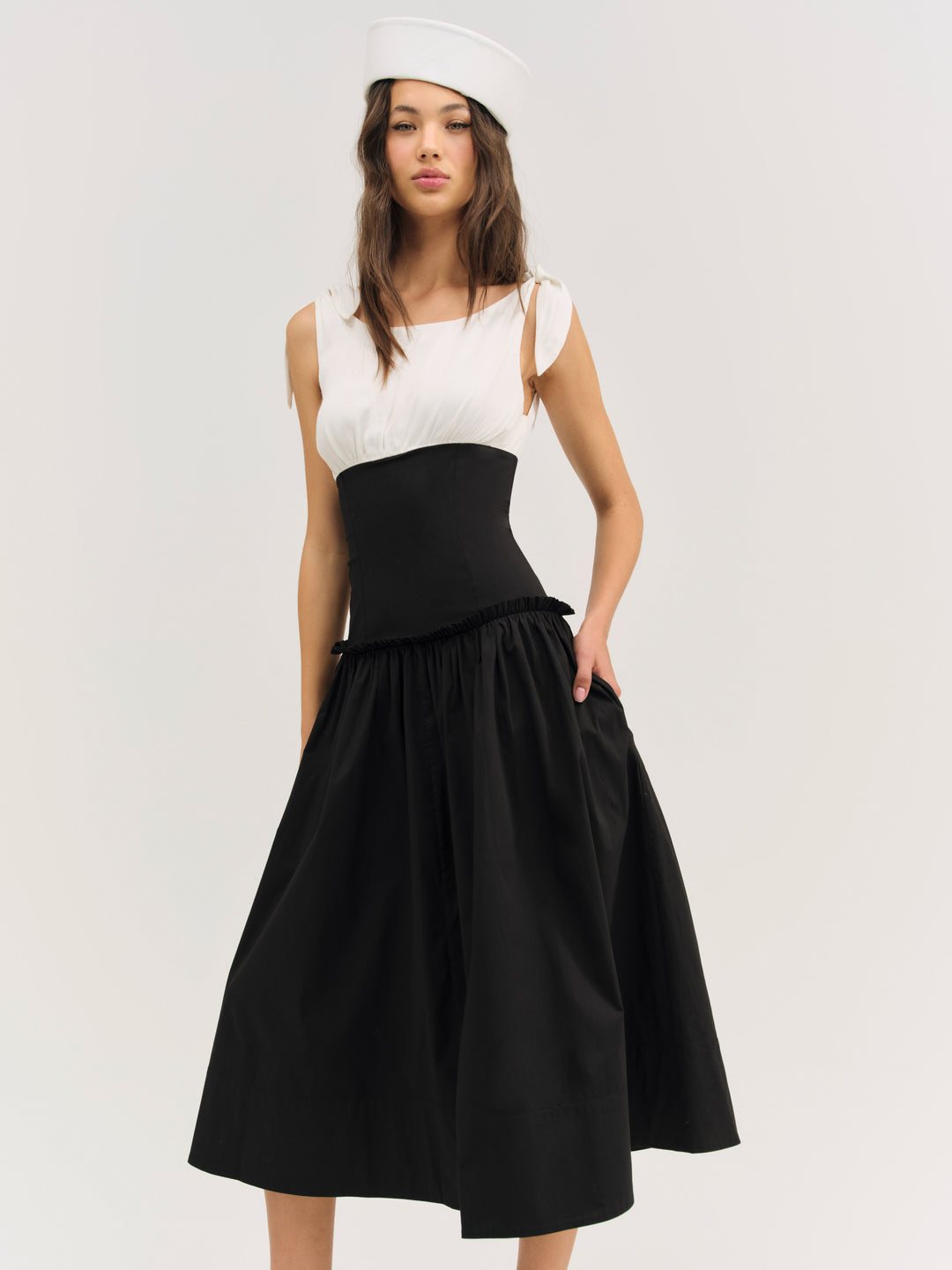 Helena Poplin Midi Dress — Black - Image 3