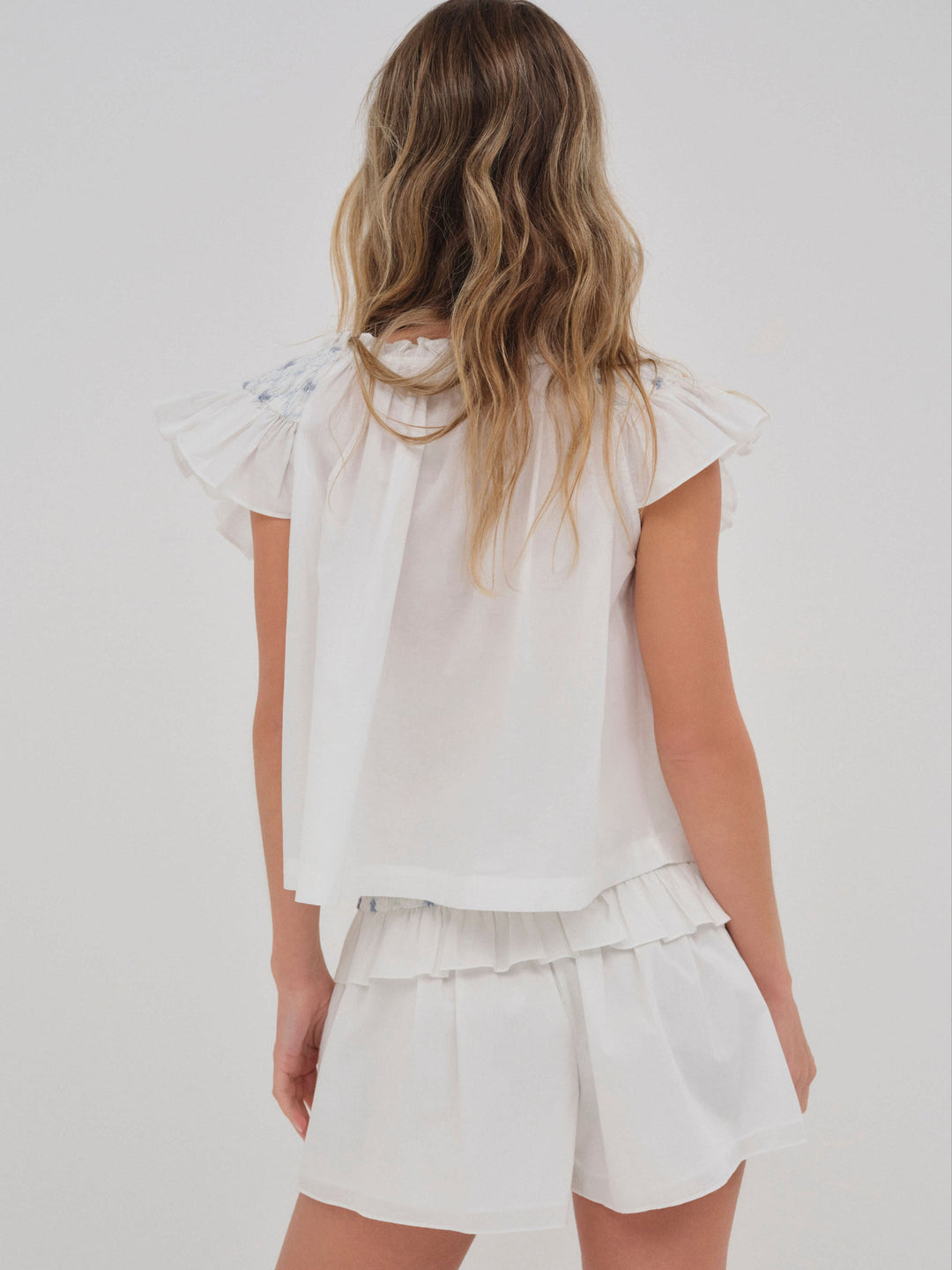 Birdie Bow Smocked Short — White - Image 4