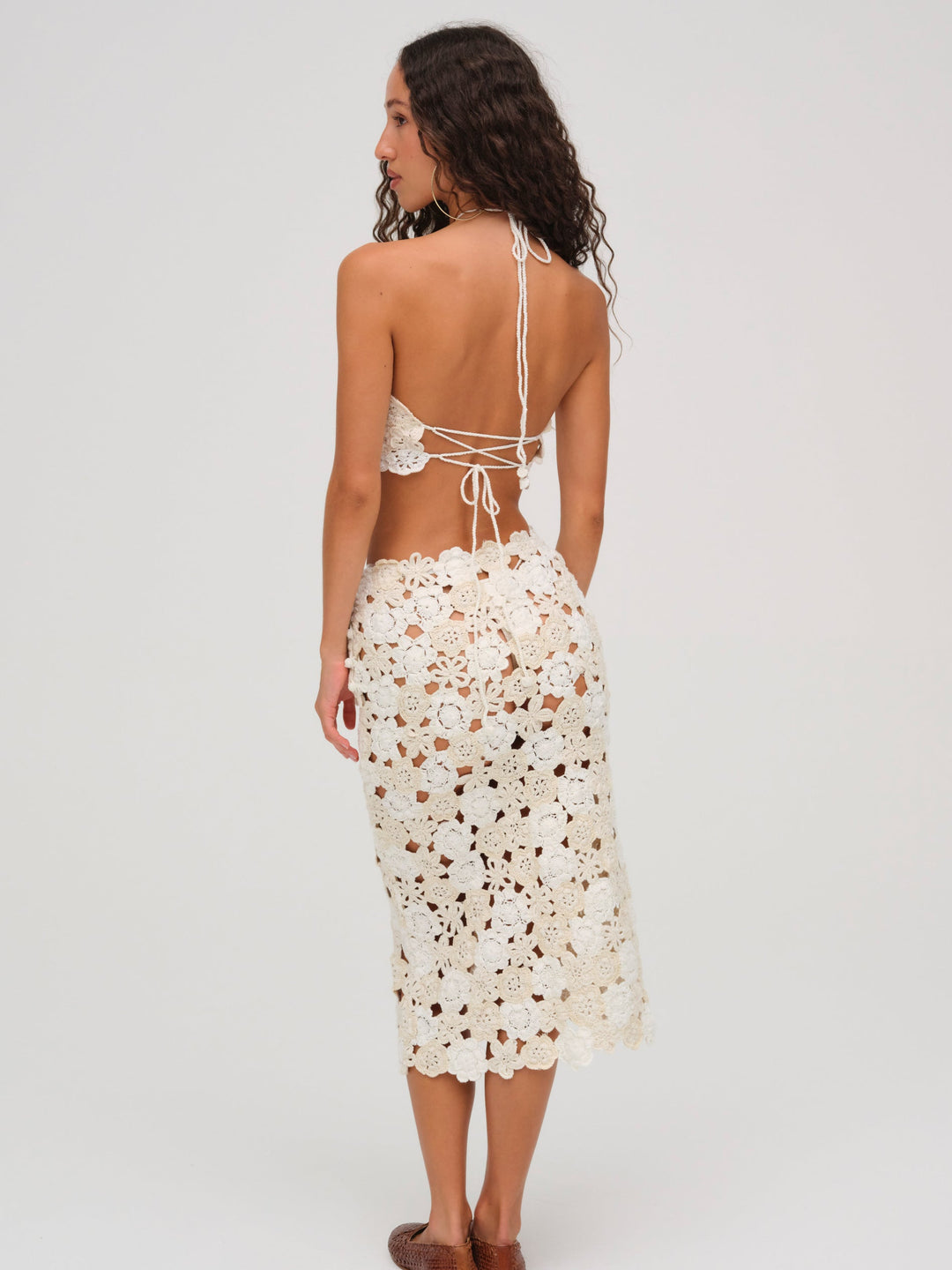 Floral Crochet Coverup Midi Skirt — White - Image 3