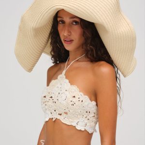 Floral Crochet Coverup Top — White
