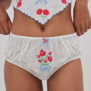 Forget Me Not Embroidery Bloomer Panty — White