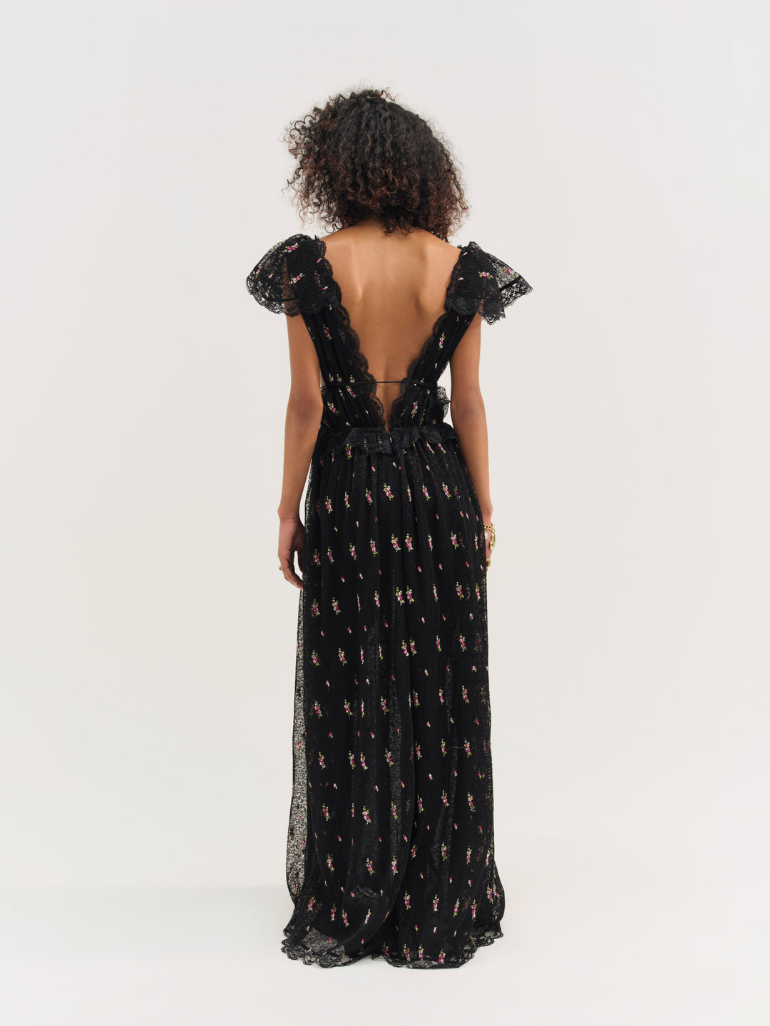 Poppy Pleated Lace Maxi Dress — Black - Image 2