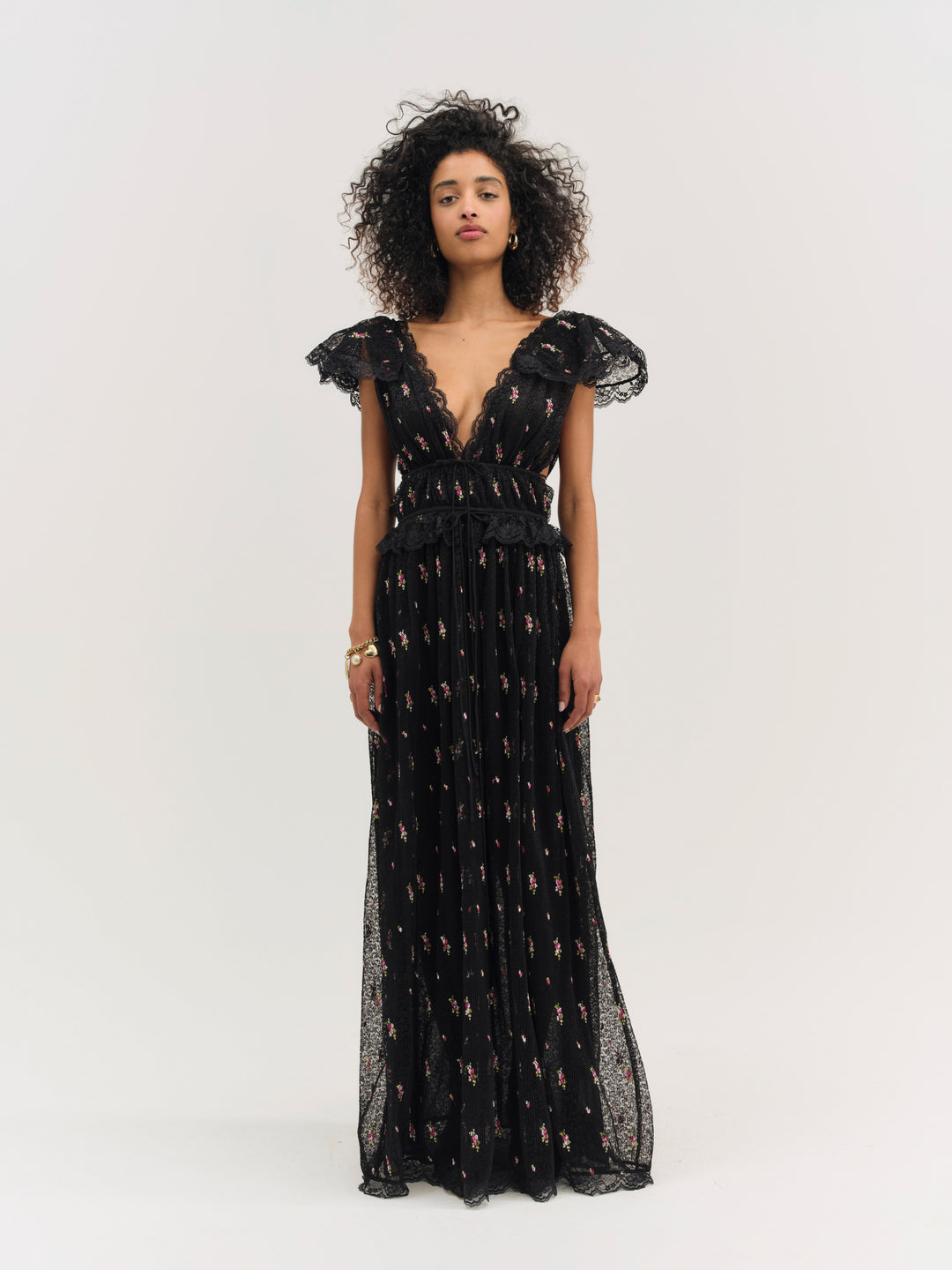 Poppy Pleated Lace Maxi Dress — Black - Image 4