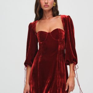 Nadine Velvet Mini Dress — Red