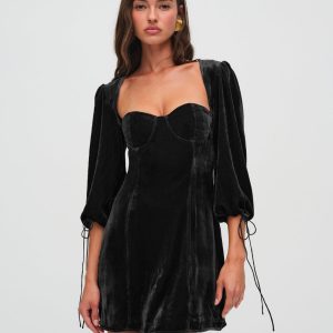 Nadine Velvet Mini Dress — Black